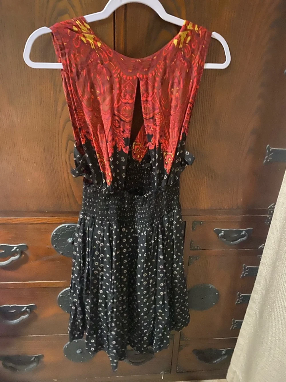 Free People Red and Black Mixed-Print Midi Dress - Picture 4 of 4